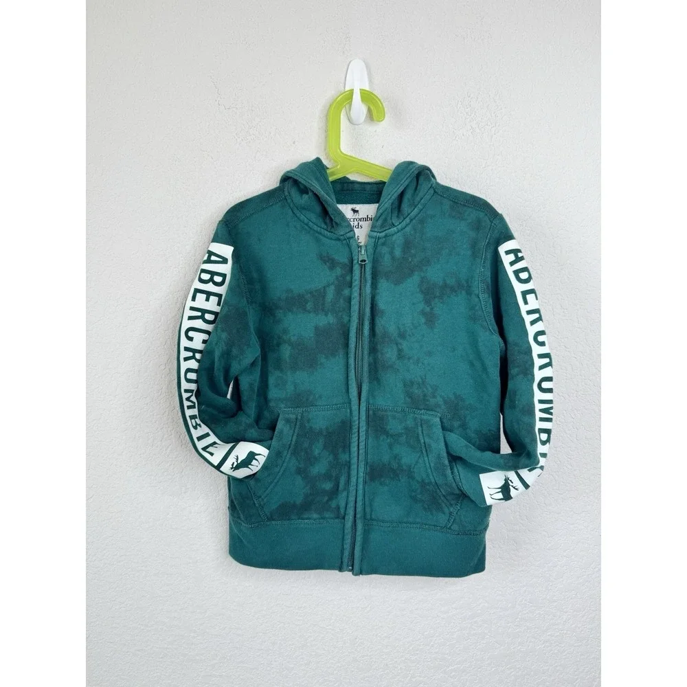 Abercrombie Kids‎ Zip Up Hoodie 5/6 Boys Girls Green Tie Dye Patch Logo Outdoor